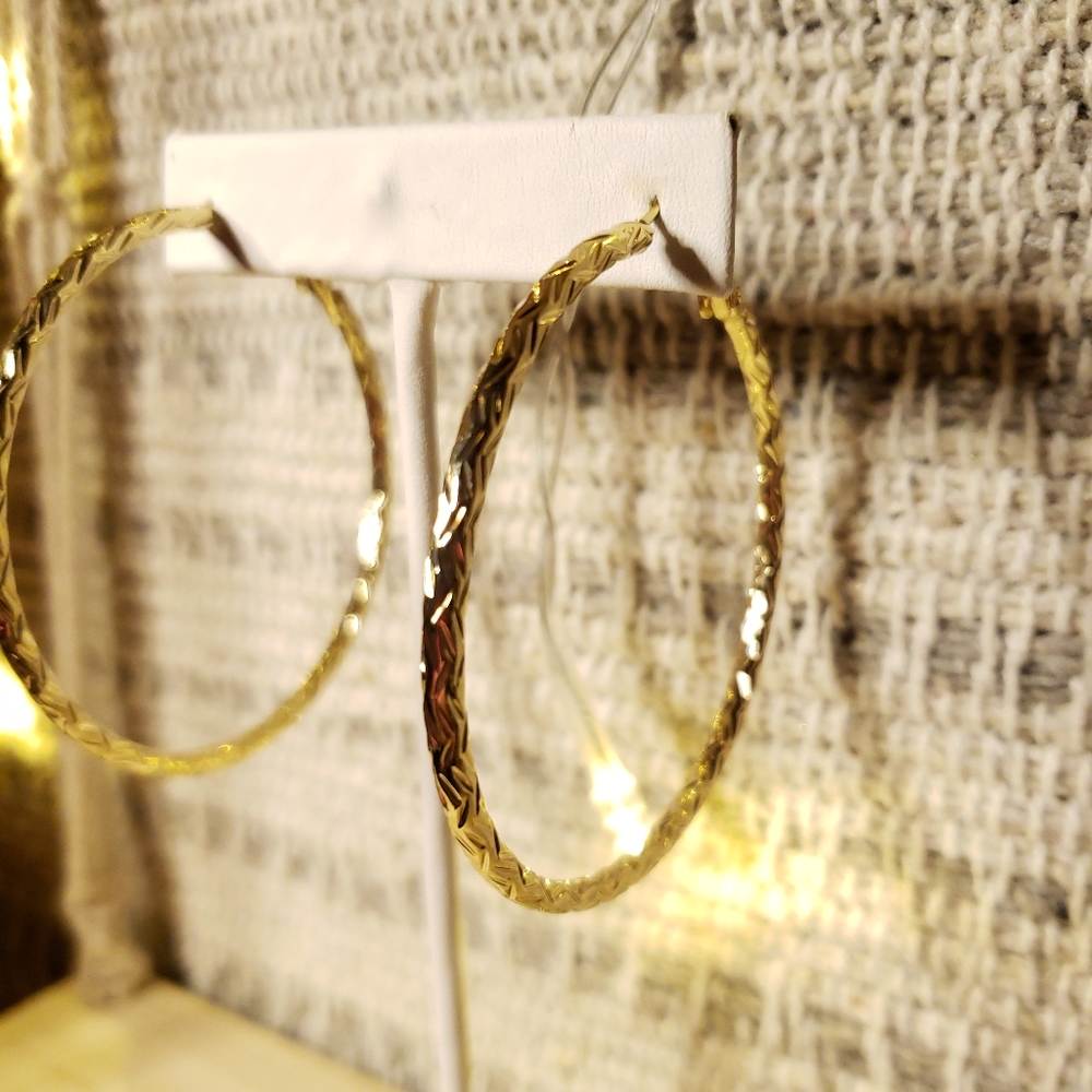Large Golden Textured Hoop Earrings